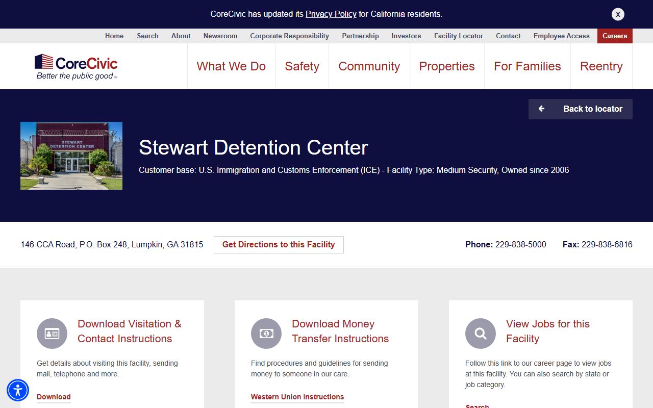 CoreCivic Stewart Detention Center facility page